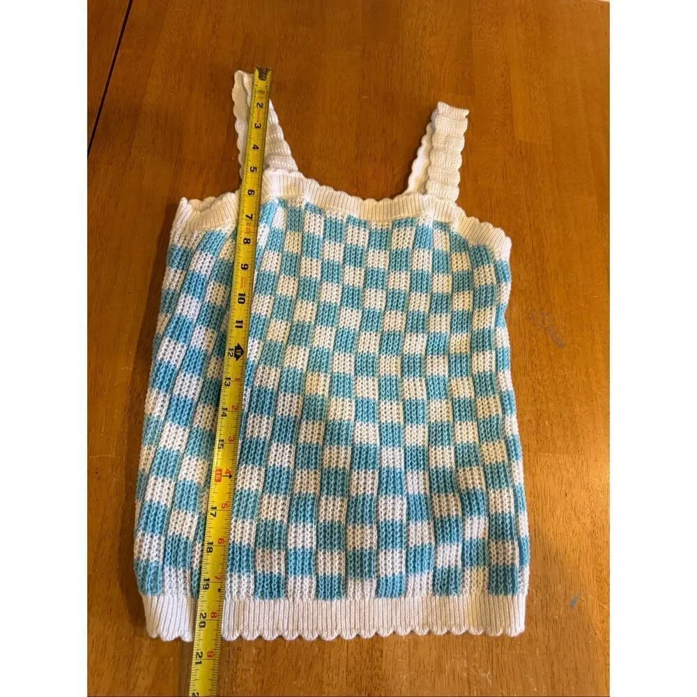 Old Navy Blue White Checkered Knit Tank Top Girls 14/16 Y2K